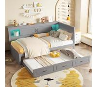 boorbin Sofá cama, cama de día, cama de día, iluminación ambiental teledirigida, compartimento de almacenamiento lateral de la cama, cama extensible, enchufe + USB, sin colchón (gris, 90 x 200 cm)