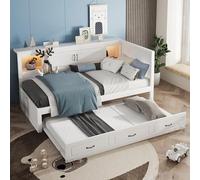 boorbin Sofá cama, cama de día, cama de día, iluminación ambiental teledirigida, compartimento de almacenamiento lateral de la cama, cama extensible, enchufe + USB, sin colchón (blanco, 90 x 200 cm)