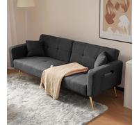 boorbin Sofá cama con función de cama, ángulo ajustable, patas doradas, con cojines y bolsillos laterales de almacenamiento, 175 x 64 x 72 cm (gris oscuro)