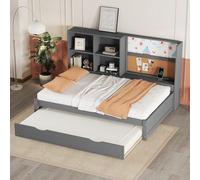 boorbin Sofá cama de 90 x 200 cm con cama extraíble, puerto de carga USB, tablero de dibujo, varios compartimentos de almacenamiento (gris)