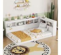 boorbin Sofá cama de 90 x 200 cm, con enchufe y 2 puertos USB, cama con somier (sin colchón), color blanco