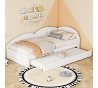 boorbin Sofá cama de 90 x 200 cm, equipado con cama nido, elegante y sencillo, material de poliuretano, color blanco