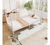 boorbin Sofá cama de hierro 90 x 200, respaldo de malla y reposabrazos de estilo vintage, rodeado de columnas altas, marco de metal con estantes de almacenamiento, cama individual de hierro, cama