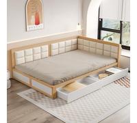 boorbin Sofá cama de madera, cama multifunción, forma de respaldo suave, cajones grandes de almacenamiento, somier de láminas, cama individual de pino, 140 x 200 cm (color madera)