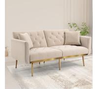 boorbin Sofá cama doble moderno para salón, sofá doble con cojín, sofá de terciopelo con respaldo ajustable, cómodo sofá cama con acolchado y patas de metal (beige)