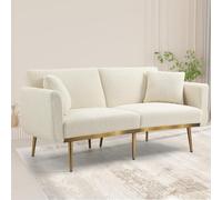 boorbin Sofá cama doble moderno para salón, sofá doble con cojín, sofá de terciopelo con respaldo ajustable, cómodo sofá cama con acolchado y patas de metal para espacios pequeños (blanco)