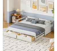 boorbin Sofá cama extensible con cajones y somieres, cama de pino con espacio de almacenamiento, 90/180 x 200 cm (blanco)