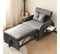boorbin Sofá cama individual extensible multifuncional, reclinable y sillón, sofá cama triple ajustable para habitaciones pequeñas, con mesas de té plegables (gris oscuro, 123 x 167 x 78 cm)