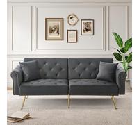 boorbin Sofá cama moderno de 2 plazas, funda de terciopelo, respaldo ajustable en 3 niveles y patas de metal doradas, elegante sofá con función de dormir para ahorrar espacio (gris antiguo)