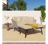 boorbin Sofá de jardín con 2 cojines y 2 cojines, tumbona para exteriores, salón de jardín, juego de muebles de balcón, muebles de salón, muebles de terraza, cojines extraíbles y lavables (caqui)