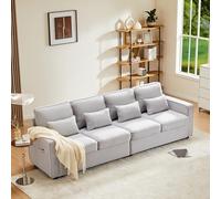 boorbin Sofá moderno de 4 plazas de tela de lino, sofá de cuatro plazas con bolsillos para reposabrazos y 4 almohadas, sofá de estilo simple, adecuado para salón, apartamento, oficina, 3 opciones de