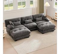 boorbin Sofá modular, cómodo sofá esquinero, asiento extragrande, tela de terciopelo y diseño ergonómico, sofá grande de 5 plazas, acolchado 100% de espuma viscoelástica (gris oscuro)