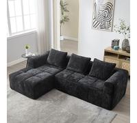 boorbin Sofá seccional moderno, sofá de 3 plazas, no requiere instalación, chenilla con chaise longue y reposabrazos, 3 cojines, bolsillo lateral para mando a distancia (negro)