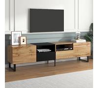 boorbin Soporte de TV moderno con diseño negro y madera - amplio espacio de almacenamiento, construcción robusta