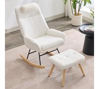 boorbin Teddy - Mecedora de terciopelo blanco, patas de árbol de goma, marco de hierro inyectado, sillón de salón, sillón de dormitorio con reposacabezas (blanco)