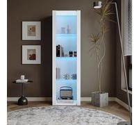 boorbin Vitrina blanca brillante con iluminación LED, 3 estantes de cristal, 55 x 38 x 166 cm, vitrinas, vitrinas, armarios altos, armarios de almacenamiento