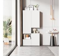boorbin Vitrina con iluminación LED, armario alto con acrílico transparente, blanco, armario multiusos para salón, oficina, cocina, almacenamiento abierto, 80 x 36,4 x 170 cm