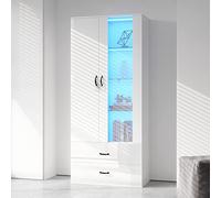 boorbin Vitrina con iluminación LED de 16 colores, 2 puertas, vitrina de pie con puerta transparente, vitrina LED independiente para salón, sala de estar, armario buffet (59,5 x 35 x 182 cm)