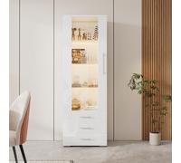 boorbin Vitrina de alto brillo, vitrina de cristal, vitrina con iluminación LED, vitrina vertical (60 x 35 x 180 cm), color blanco