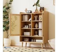 boorbin Zapatero de ratán natural con 2 puertas y 5 estantes, con asas de madera y patas de madera maciza. Dimensiones: 80 x 105 x 35 cm