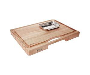 Boos Block Tabla Cortar con Recipientes - Ranura Para Jugo - Tabla Cortar Cocina Profesional - Reversible - Tabla Madera Cocina Grande - Extra Gruesa - 38,1 x 35,6 x 5,7 cm