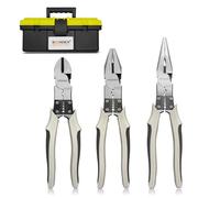 BOOSDEN Juego de 3 alicates,203mm Alicates Universal 228mm Alicates de Corte Diagonal,203mm Alicates Alicates de Punta,con Fundas Portátiles para Cinturón de Herramientas