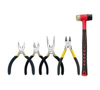 BOOSDEN Juego de alicates pequeños-5 piezas, martillo de goma de 25 mm, 1 cortador de alambre de 5 pulgadas, 1 alicates de linemans de 5 pulgadas, 1 pieza para hacer joyas o herramientas de bricolaje