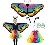 BOOSHMall 4 piezas de disfraz de mariposa para niños, alas de mariposa con máscara, falda de tutú, falda de tul, diadema, tatuajes, mariposa, capa de alas para carnaval, cosplay, accesorios de fiesta