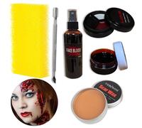 BOOSHMall Halloween Kit de Sangre Falsa, Halloween Cicatrices Falsas, Pintura Cara de 3 Colores,Esponjas de Pintura, Kit de Maquillaje de Efectos Especiales para Halloween