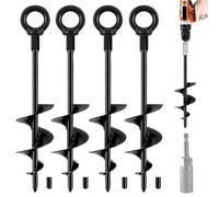 BOOSHMall Juego de 4 anclajes de suelo para trampolín, anclaje al suelo para atornillar, resistente al viento, anclaje para camas elásticas para tiendas de campaña, columpios, marquesinas