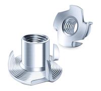 Booso 100 tuercas de 1/4-20, tuercas en T de 4 mandíbulas para pernos y ruedas giratorias de vástago, para herramientas de trabajo de madera, tuercas de 1/4 y 20 tuercas