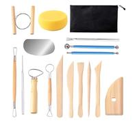 Booso 17 herramientas de escultura de cerámica y arcilla, doble cara, herramientas de cerámica, asas de madera lisas para recortar, patrón de relieve