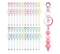 Booso 24 llaveros con cuentas, kit de fabricación de llaveros con cuentas en blanco para colgantes, regalos hechos a mano como se muestra