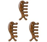 Booso 3X Peine Masajeador de Madera para el Cabelludo,Herramienta de Acupresión con Peine de Dientes Anchos de Sándalo Verde, Herramientas Portátiles de Masaje de Madera