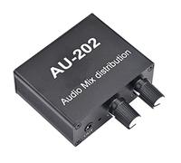 Booso AU-202 - Mezclador estéreo de 2 entradas y 2 salidas, distribuidor de audio para auriculares, potencia externa, control de volumen solo
