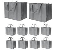 Booso Bolsas de la compra reutilizables de 35 litros con asas largas, paquete de 10 bolsas reutilizables plegables para la compra sueltas grises fáciles de usar, gris