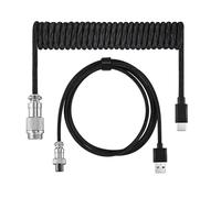 Booso Cable USB para Teclado, Cable USB Tipo C en Espiral Negro, Conector de Cable de Aviación para Bricolaje, Cable USB para Teclado para Juegos