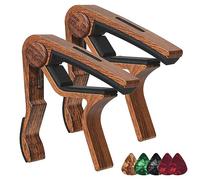 Booso Cejilla para Guitarra EléCtrica de 2 Piezas, Cejilla de AleacióN de Aluminio con Veta de Madera + 5 PúAs (Con Ranura para PúAs)