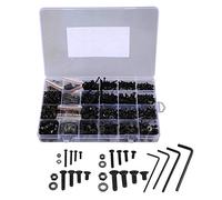 Booso Juego de 1220 tornillos hexagonales de aleación de acero de aleación M2 M3 M5 tornillos planos redondos con llaves hexagonales (negro)