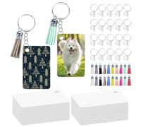 Booso Juego de 160 llaveros de sublimación de metal en blanco con borlas rectangulares para sublimación para bricolaje