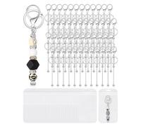 Booso Juego de 48 Llaveros de Cuentas Llaveros de Cuentas de Metal en para Bricolaje con Bolsas Resellables para Proyectos de Colgantes de Bricolaje Plateados