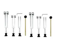 Booso Juego de 8 Horquillas de AfinacióN (128 Hz, 256 Hz, 512 Hz) con Martillo de Horquilla de AfinacióN para Herramienta de VibracióN de Sonido con Base, Plata