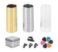 Booso Juego de Diapositivas para Guitarra de 60 Mm, Diapositivas para Dedos de Metal/Vidrio de Acero Inoxidable, 6 Púas de Guitarra y 4 Púas para Dedos, Accesorios para Guitarra