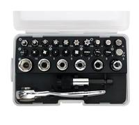 Booso Juego de mini llaves de trinquete 28 en 1 con desplazamiento de ángulo recto de 1/4 pulgadas, mango de destornillador de 72 dientes, broca Torx magnética