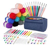 Booso Kits de Ganchillo para Principiantes y Adultos Kit de Ganchillo 15 Piezas X 25 G de Hilos de Ganchillo Kit ErgonóMico de de Ganchillo de Metal-Azul