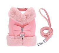 Booso Lujoso Conjunto Arnés y Correa para Perros con Lazo Diamantes Imitación, Cálido Chaleco Piel para Mascotas para el Invierno, Elegante Ropa para Cachorros para Perros Pequeños
