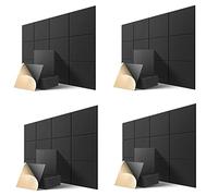 Booso Paneles Acústicos Autoadhesivos Paquete de 48, 12 x 12 x 0,4 Pulgadas Acolchado Una de Sonido, Panel Absorbente de Sonido para El Hogar, Negro