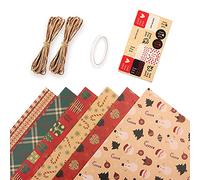 Booso Papel de regalo, 6 unidades, papel kraft de 70 x 50 cm con 6 únicos, con cuerda y etiquetas