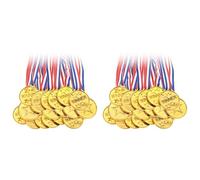 Booso Paquete de 60 medallas de plástico dorado para ganadores, medallas de premio para niños, perfectas para deportes, competición y favores