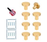 Booso Pomos dorados para gabinete, 8 tiradores redondos de latón cepillado para cocina, tocador, armario, muebles